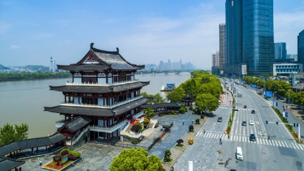Du Fu River Pavilion Twilight Skyline Platform