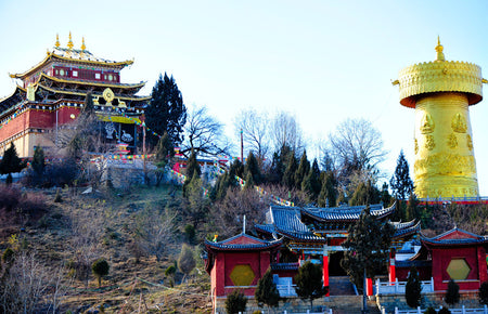 Guishan Park Giant Golden Prayer Wheel Panoramic Climb